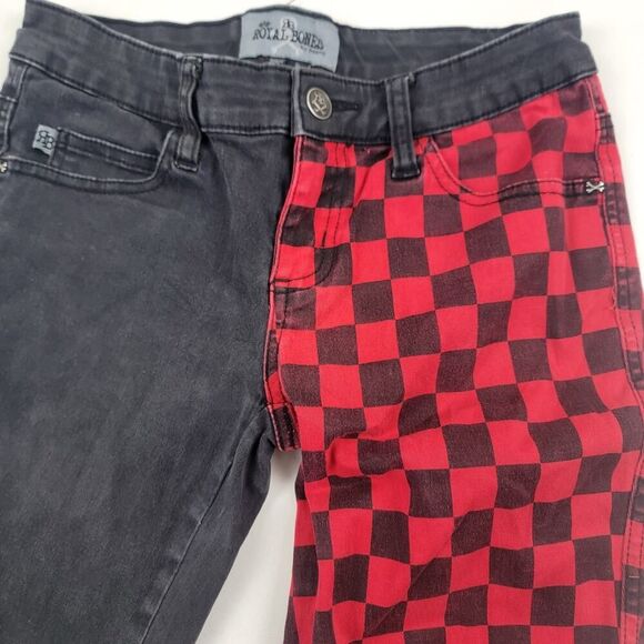 Royal Bones Tripp Skinny Jeans Black Red Buffalo Check Split Goth Women's Small - Picture 4 of 11